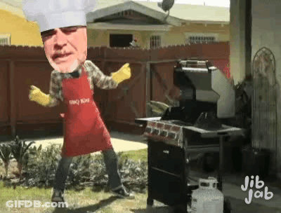 Man In Chef's Hat And Apron Dancing At Grill GIF