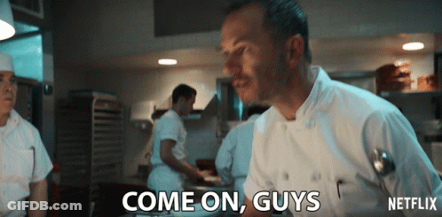 Man In Chef Uniform Says Come On Guys GIF