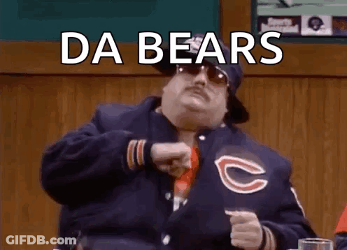 Man In Chicago Bears Jacket Pointing At Camera GIF