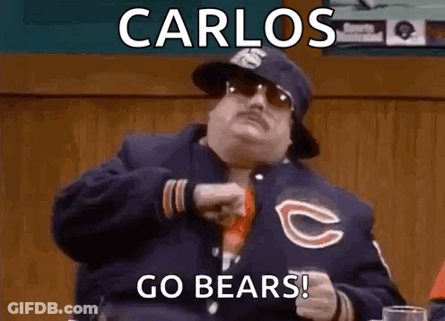 Man In Chicago Bears Jacket Pointing Saying Go Bears GIF