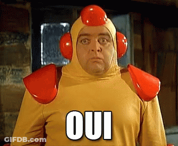 Man In Chicken Costume With Oui GIF