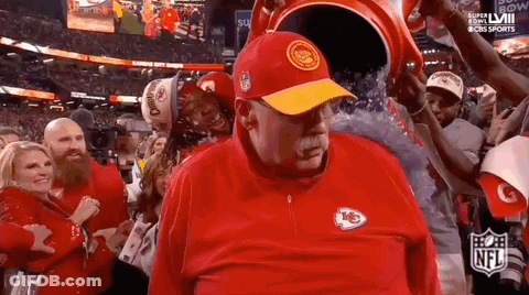 Man In Chiefs Hat Doused With Water By Crowd GIF