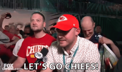 Man In Chiefs Hat Saying Let's Go Chiefs In Crowd GIF
