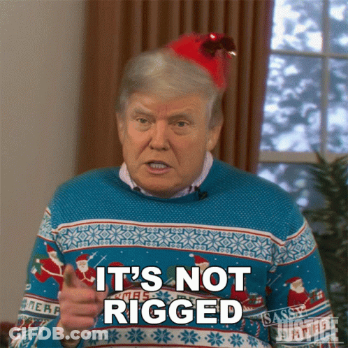Man In Christmas Sweater Says It's Not Rigged GIF