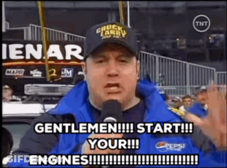 Man In Chuck Larry Hat Says Gentlemen Start Your Engines GIF