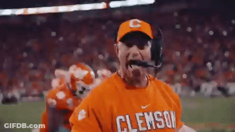 Man In Clemson Shirt And Hat On Football Field GIF