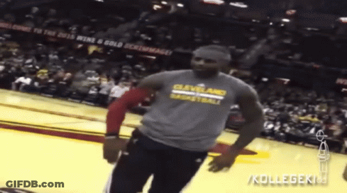 Man In Cleveland Basketball Shirt Dancing On Court GIF