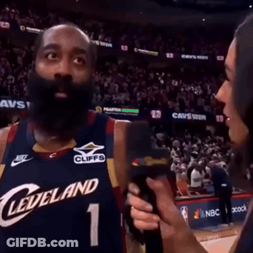 Man In Cleveland Jersey Being Interviewed GIF