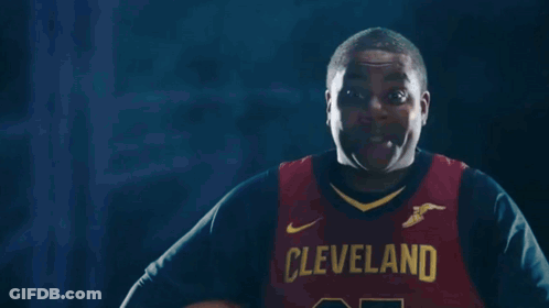 Man In Cleveland Jersey In Front Of The Other Cavaliers Sign GIF