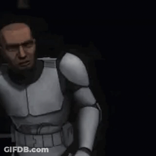 Man In Clone Trooper Uniform In Dark Room GIF