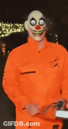 Man In Clown Costume With Fear On Sleeve GIF