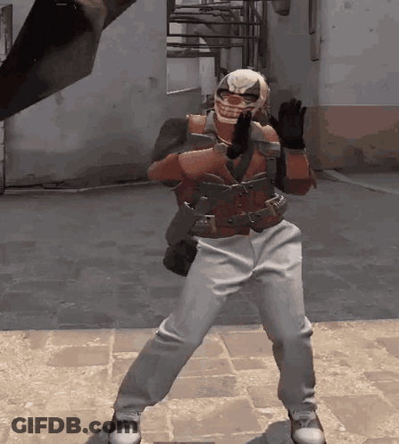 Man In Clown Mask And Gloves Dancing In Video Game GIF