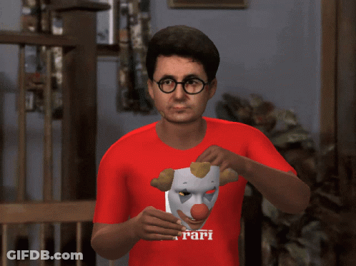 Man In Clown Mask And Red Ferrari Shirt GIF