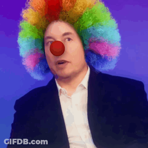 Man In Clown Wig And Red Nose GIF