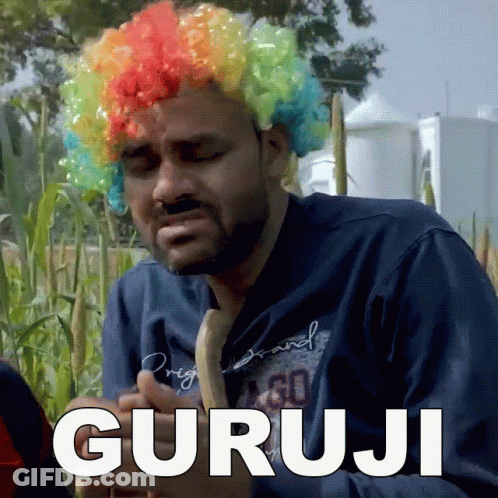 Man In Clown Wig Eating Banana Guruji GIF