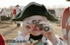 Man In Colonial Hat Looking Through Telescope GIF