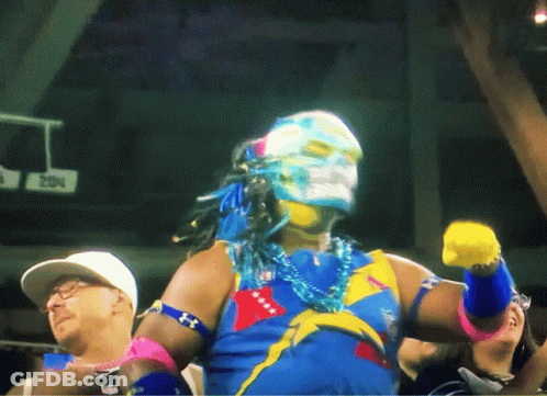 Man In Colorful Costume In Front Of Basketball Court 2014 GIF