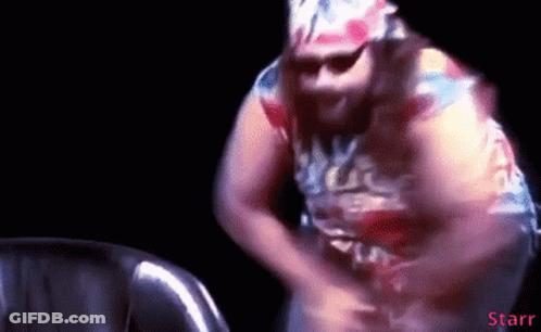 Man In Colorful Shirt Dancing In Dark Room With Word Starr GIF