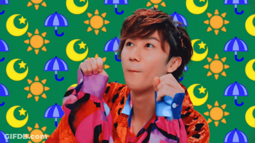 Man In Colorful Shirt On Patterned Green Background GIF