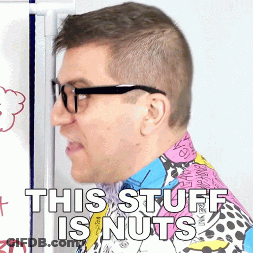 Man In Colorful Shirt Saying This Stuff Is Nuts GIF
