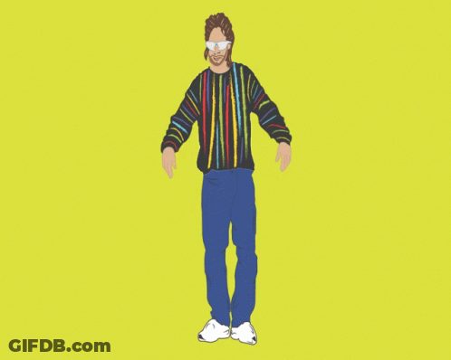 Man In Colorful Sweater Surrounded By Psh GIF