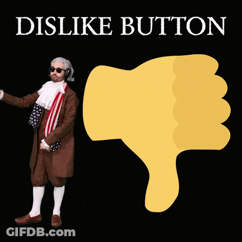 Man In Costume Beside Thumbs Down Dislike Button GIF