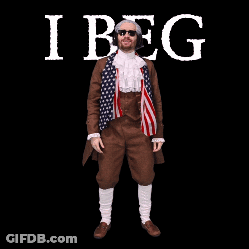 Man In Costume Jumping With I Beg GIF