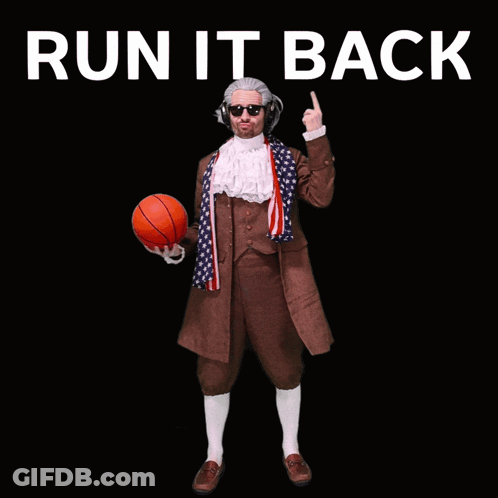 Man In Costume Pointing At Basketball Run It Back GIF