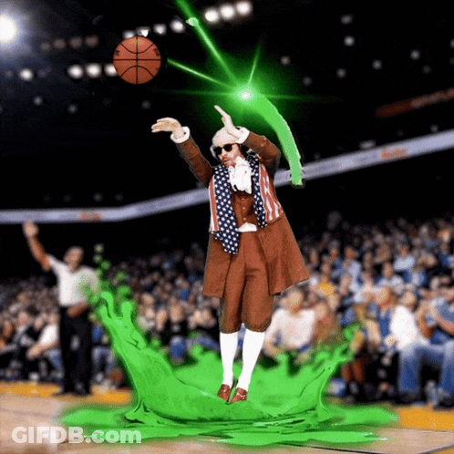 Man In Costume Throwing Basketball GIF