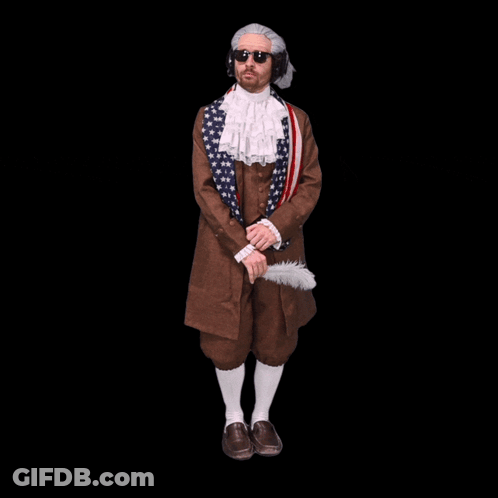 Man In Costume With American Flag Around Waist GIF