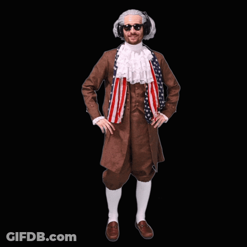 Man In Costume With Bye Above Him GIF