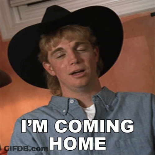 Man In Cowboy Hat And Blue Shirt Says Im Coming Home GIF