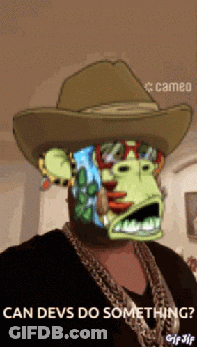 Man In Cowboy Hat And Chains With Cartoon Face GIF