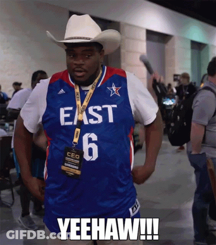 Man In Cowboy Hat And East 6 Jersey Yeehaw GIF