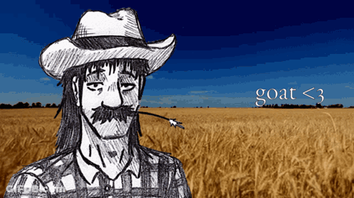Man In Cowboy Hat And Plaid Shirt Saying Goat <3 GIF