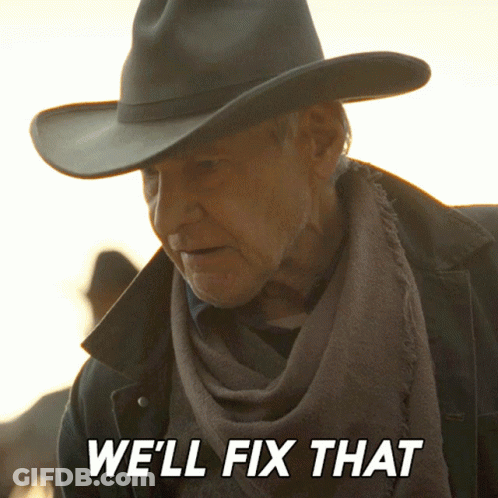 Man In Cowboy Hat And Scarf Says We'll Fix That GIF