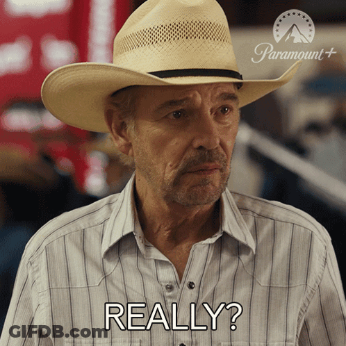 Man In Cowboy Hat And Striped Shirt Saying Really GIF