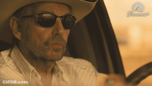 Man In Cowboy Hat And Sunglasses Driving GIF