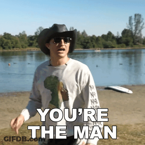 Man In Cowboy Hat And Sunglasses Says You're The Man GIF