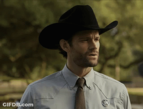 Man In Cowboy Hat And Texas Badge GIF