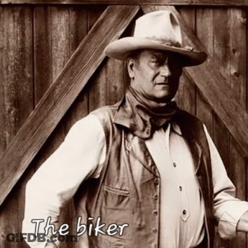 Man In Cowboy Hat And Vest Saying The Biker GIF