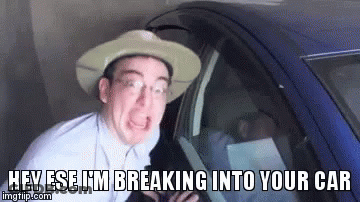 Man In Cowboy Hat Breaking Into Car GIF