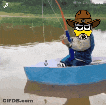 Man In Cowboy Hat Fishing In Boat GIF