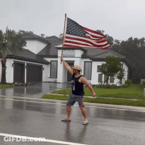 Man In Cowboy Hat Holding Large American Flag GIF