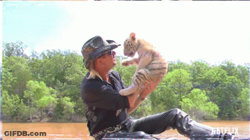 Man In Cowboy Hat Holding Small White Tiger GIF