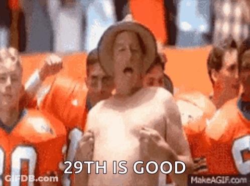 Man In Cowboy Hat In Front Of Football Players Saying 29Th Is Good GIF