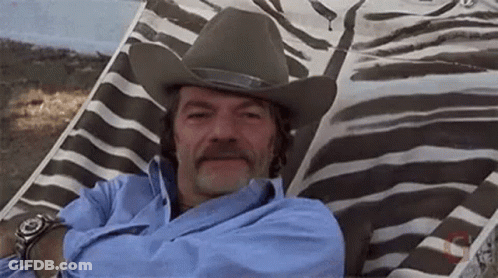Man In Cowboy Hat Laying On Zebra Chair GIF