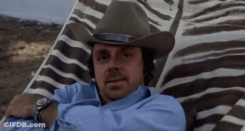 Man In Cowboy Hat Lying On Zebra Print Chair GIF