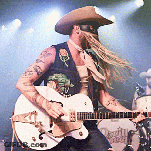 Man In Cowboy Hat Playing Guitar GIF