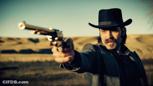Man In Cowboy Hat Pointing Gun GIF